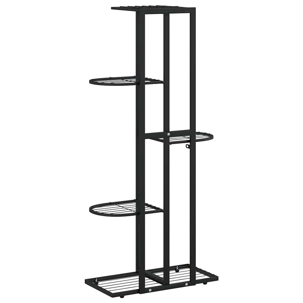 Fioriera a 5 ripiani in metallo nero, 43 x 22 x 98 cm, mensola per piante, balcone, patio, soggiorno, con supporto per vaso e mensola per erbe aromatiche, orchidee e piante grasse