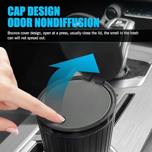 Image of Car Trash Bin with Push Lid and Detachable Hook - Clamshell Garbage Container for Car Door, Armrest Box, Seat Back Pocket or Desk (Pack of 1) (Car Cup Holder Trash Can)