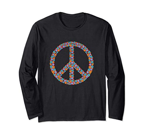 Vintage Floral Peace Sign Design Fleur Hippie Boho Manche Longue