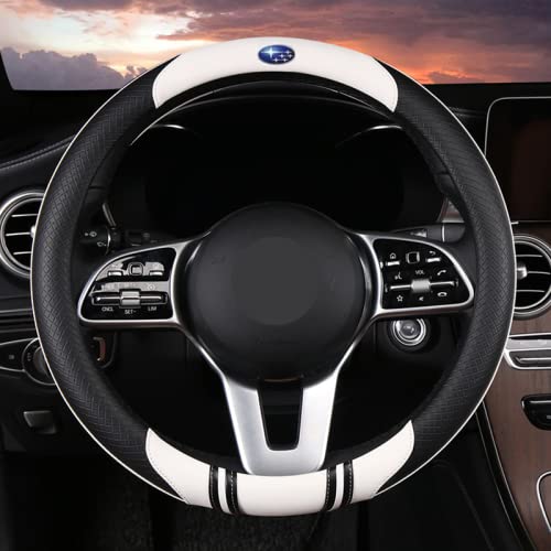 スバル ステアリングカバー ハンドルカバー 牛革製 ステアリング パーツ WRX STI レガシィ フォレスター レヴォーグ エクシーガ XV B4 BRZ G4 全シリーズ対応 車内装 カーアクセサリ 内装パーツ カバー 38㎝ Mサイズ ブラック/レッド/ブルー/ホワイト