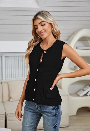 Pink Queen Women's Sweater Vest 2025 Sleeveless Knit Crewneck Button Down Tank Tops Fashion Casual Loose Cardigans3