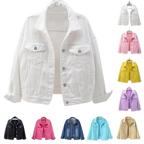 Womens Jean Jacket Jean Jacket Women Denim Jackets Western Outfit Casual Cardigans Button Down Plus Size Long Sleeve Vintage Coats Fall Trendy 2026 01 White L
