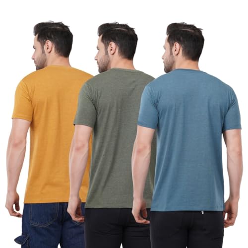Image of Men's Cotton Crew Neck T-Shirt Combo (Set of 3) Plain Solid Half Sleeve Regular Fit T-Shirt, Cotton, Casual, Comfortable & Stylish, Green, Large