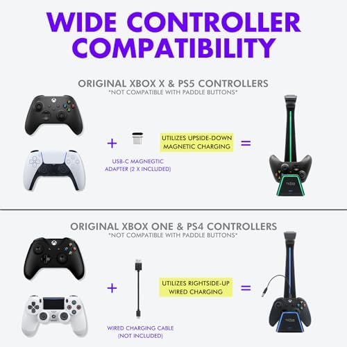 Tilted Nation Gaming Headset and Controller Stand | Premium PS5 Accessories (Clean Space with Charging Station) Headphone and Controller Holder for Desk, PlayStation 5, Xbox Game, - 4