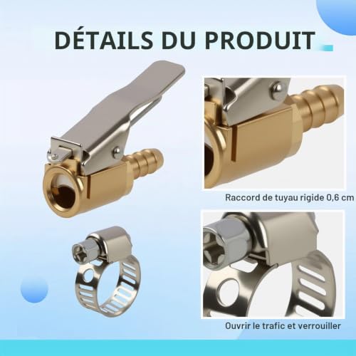 Wvxilyr 2 Pièces 6mm Adaptateurs de Valve de Pneu pour Voiture, Mandrin d'air en Laiton, Connecteur de Pompe de Gonflage, Embout pour Compresseur Pneumatique, Compatible avec Voitures et Camions – vue 3