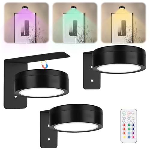 3 PCS Picture Lights for Wall - Remote Control 13 Colors LED Magnetic Wall Lights for Home Bedroom Living Room Photo, Wireless Art Battery Operated Picture Light, Poster Light (Black, Need BATTERY)
