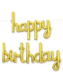 HOUSE OF PARTY Happy Birthday Balloon - 18 inch | Gold Mylar Cursive Foil Birthday Balloons Banner, Gold Party Decorations for Men, Women