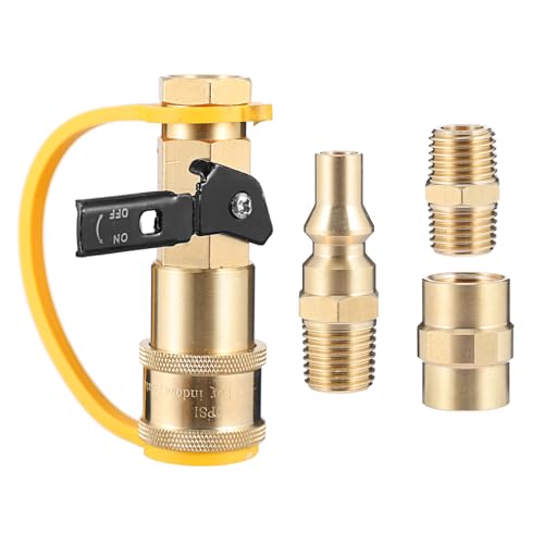 jojofuny Adaptador Conexión Rápida de Propano de Latón 1/4 Pulg Válvula de Cierre Kit 4 Piezas para Manguera de Gas Propano en Parrillas y Cocina Exterior