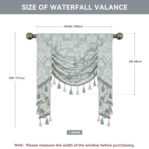 TOPLUXE Swag Valance for Windows Damask Waterfall Valance with Tassels - Image 2