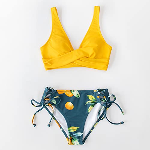 Maiô feminino de duas peças cintura alta conjunto de biquíni plissado verão sexy roupa de banho