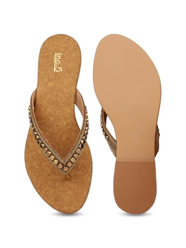 Image of Inc.5 womens Womens Gold Ethnic Embellished Round Toe Flats Euro 41 Slip-On