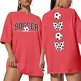 ALLTB Soccer Mom Shirt Women Oversized Soccer Shirts Soccer Season T-Shirt Bow Tshirt Causal Football Short Sleeve Tops Red