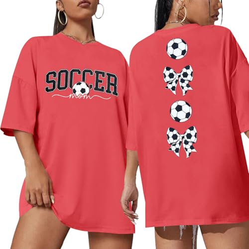 ALLTB Soccer Mom Shirt Women Oversized Soccer Shirts Soccer Season T-Shirt Bow Tshirt Causal Football Short Sleeve Tops