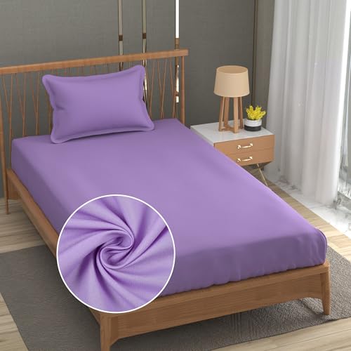 Image of FRESH FROM LOOM Microfiber Soft Solid Plain Single Size Bedsheet - 240 TC, Hypoallergenic Bed Sheet with 1 Pillow Covers (Size- 60 x 90 inch | Purple| Solid)