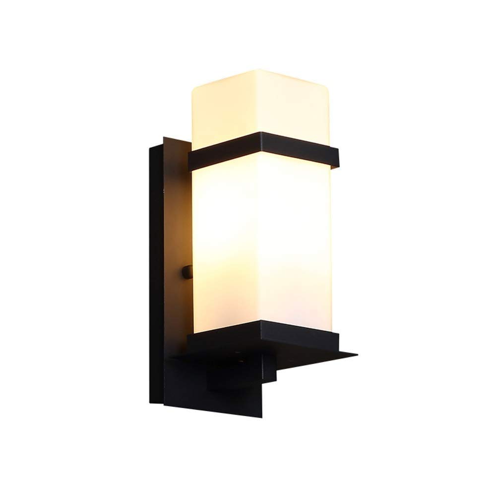 VDOQTLJT Outdoor Doorpost IP55 Waterproof Wall Sconce Lamp Exterior Patio Garden Villa Aisle Decoration Iron Art Glass Light Lantern E27 Lighting(Nero)