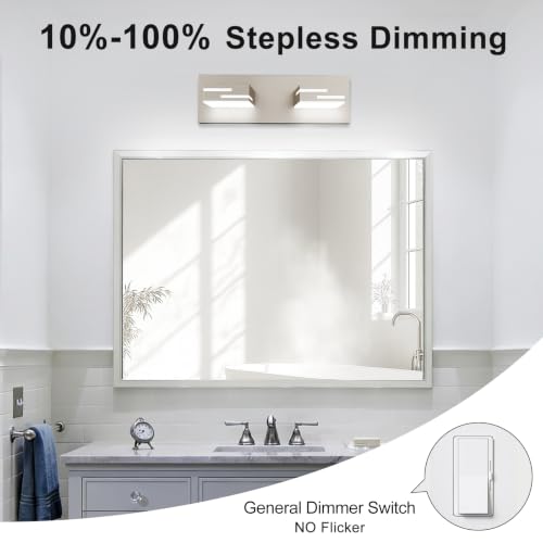 Image of LED Modern Bathroom Vanity Light Fixtures, Dimmable Brushed Nickel Vanity Lights for Bathroom Lighting Fixtures Over Mirror, with 360 Rotatable Acrylic Heads 2-Light 16-inch (Cool White 6000K)