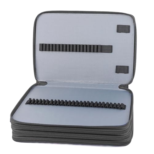 Image of Vomgomfom 200 Slots Pencil Case 4-Layer PU Leather, Handle, Solid Black