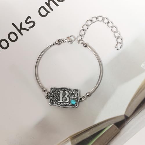 Image of Belt Buckle Bracelet Initial Letter A-Z Bracelets Western Cow Tag Bracelet Belt Buckle Necklace Western Style Initial Letter Pendant Necklace