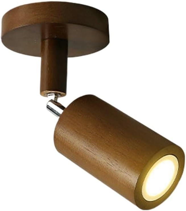 Modern Wood Track Light Ceiling Spotlight Adjustable Directional Flush Mount Fixture Contemporary Home Decor Wooden Spot Lamp for Kitchen Bedroom Hallway(Three-Color dimmable,1 Head)