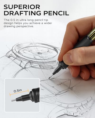 STAGEEK 0.7mm Mechanical Pencil with Metal Gift Case, 1PCS Metal Mechanical Pencil with 120Pcs HB Lead Refills,4B Erasers and 9PCS Eraser Refills, for Writing Drafting Drawing and Sketching(Gold) - Thumbnail 4