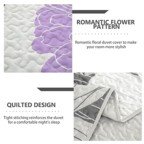 Purple Floral Pattern Quilt Set King Size Grey Boho Bedspread 3 Pieces Coverlet Soft Lightweight Bed Cover With 2 Pillow Shams For All Season 90"X104" #TOP1