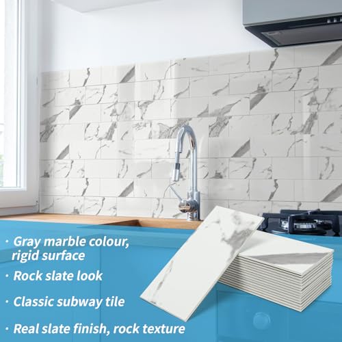 Image of Art3d 102-Pack Peel and Stick Backsplash on Subway Tile, Gray Marble