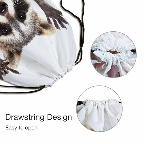 Funny Raccoon Draw String Back Bag Showing a Rock Gesture White Background Gym Backpack Basketball Bag Backpack 14x16.9 Inch3
