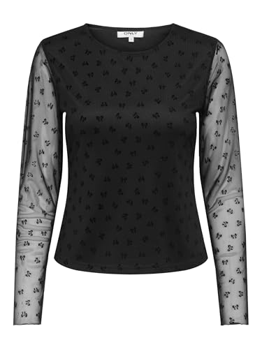 Top Onlsiena Mesh Flock L/S noir transparent imprimé femme