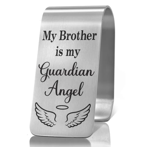 XQLZY My Brother is My Guardian Angel Engraved Stainless Steel Car Visor Clip, Inspirational Guardian Angel Safe Driving Gifts for Brother Sister, Travel Visor Car Accessories, Drive Safe Gifts