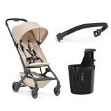 Joolz Dot Travel Stroller Bundle with Bumper Bar & Cup Holder – Ultra Lightweight Compact Fold Stroller, Airplane Compatible, UPF 50+ Canopy, 5-Point Harness, Includes Safety Bar & Drink Holder – Dune