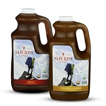 Sherpa Chai Spicy,Turmeric ginger Organic Chai Tea Concentrate,128 oz- Himalayan Black Tea Concentrate w/Freshly Pressed Ginger-Authentic Recipe Brewed by Nepali Sherpas-Chai Tea Gift for Tea Lovers
