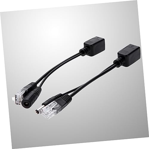 Conjunto de 2 cables MERRYHAPY POE Splitter Connection Cable Negro Adaptador completo Cable de alta velocidad Ethernet con conector DC para routers y telefonía miniatura 5