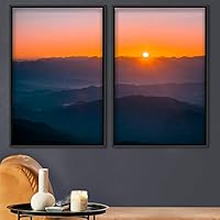 2 Piece Framed Canvas Wall Art Sunset in The Mountains Canvas Prints Home Artwork Decoration for Living Room,Bedroom - 16