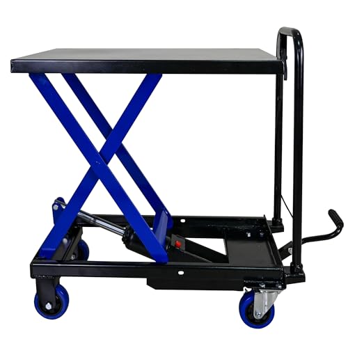 Wekuku Hydraulic Lift Trolley, 500 LBS Capacity, with 4 Wheels, for Material and Transportation, Black + Blue