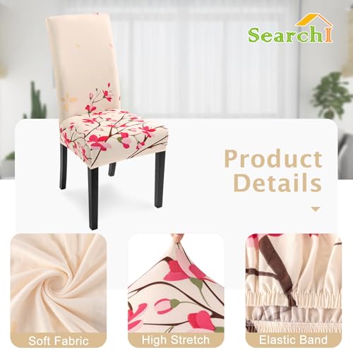 Image of SearchI Dining Room Chair Covers Slipcovers Set of 6, Spandex Super Fit Stretch Removable Washable Kitchen Parsons Chair Covers Protector for Dining Room,Hotel,Ceremony, Flowers