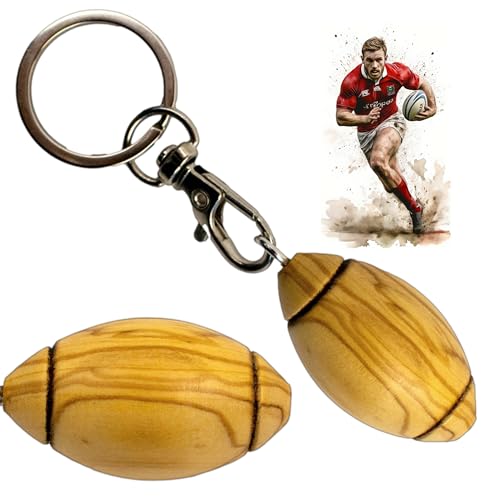 Ernestine - Llavero de balón de rugby de madera de olivo - regalo rugbyman amateur - regalo jugador rugby - idea de regalo rugby Francia - llavero deportivo regalo fiesta papi - regalo pasión deporte