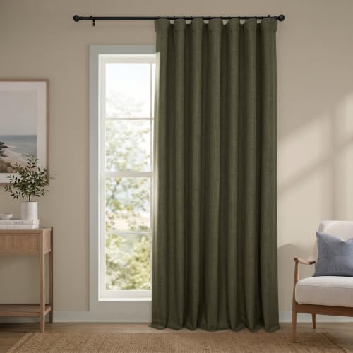 Image of HPD Half Price Drapes - Faux Linen Curtains for Living Room (1 Panel) - 100W X 96L - Extra Wide Textured Room Darkening Curtains for Bedroom 96 Inches Long - Drapes for Home Decor, Khaki Green