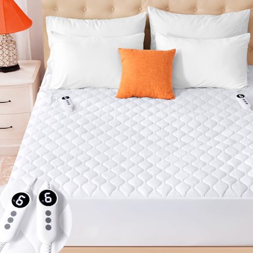 SameBed Heated Mattress Pad Queen Size, Quilted Fitted Electric Mattress Pad with 9 Heat Setting Controller, 2/4/6/10 Hours Auto Off, Soft Mattress Cover Stretches up to 21 Inches Deep, White