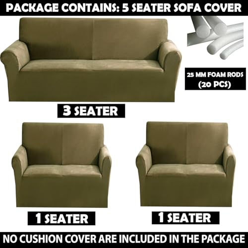 Image of Gifts Island Premium Velvet Sofa Cover 3 Seater and 2 Seater Fully Covered Universal 5 Seater Sofa Cover Non-Slip Sticky Elastic Stretchable Slipcover (Velvet Gold)