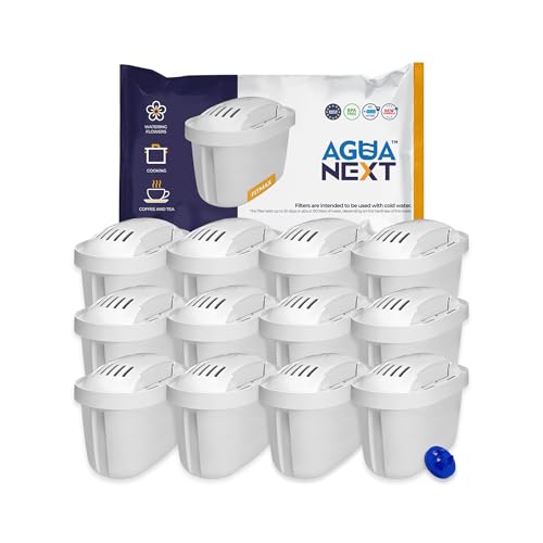 Aqua Next Wasserfilter Kartuschen Satz mit 12 Stück | Wasserfilterkartuschen Reduziert Chlor & Kalk | Reineres Wasser | Aktivkohle & Ionenaustauscher | BPA-frei