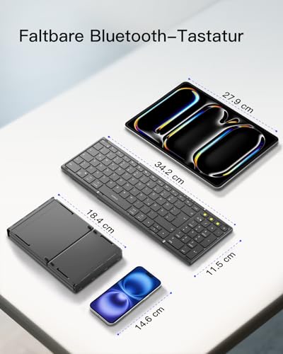 Inateck tragbare Falttastatur, 3 Bluetooth Kanäle, mit Ziffernblock – Ansicht 2