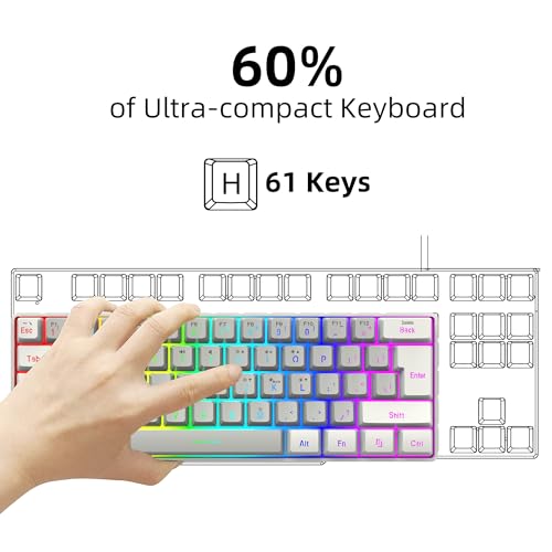 Image of Snpurdiri 60% Wired Gaming Keyboard, SmallUltra-Compact 61 Keys RGB Backlit 60 Percent Gaming Keyboard for PC /Mac Gamer, Typist, Travel, Easy to Carry on Business Trip(White-Grey)