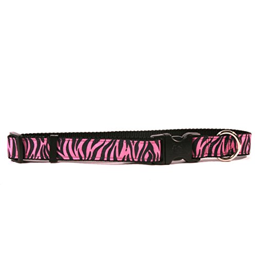 Yellow Dog Design Zebra Pink on Black Grosgrain Ribbon Collar-Size Large-1