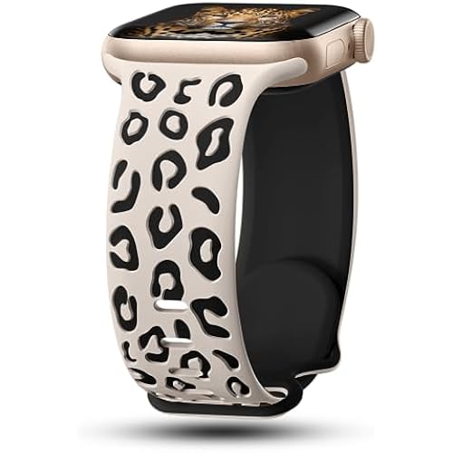 CreateGreat Engraved Leopard Bands Compatible with Apple Watch Band 40mm 41mm 38mm 42mm 44mm 45mm 46mm 49mm Women, Silicone Cheetah Designer Strap for iWatch Series 10 9 8 7 6 5 4 3 2 SE Ultra