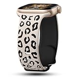 CreateGreat Engraved Leopard Bands Compatible with Apple Watch Band 41mm 40mm 38mm Women, Two-Tone Soft Silicone Cheetah Sport Strap for iWatch Series 10 9 8 7 6 5 4 3 2 SE Ultra.SL&BK