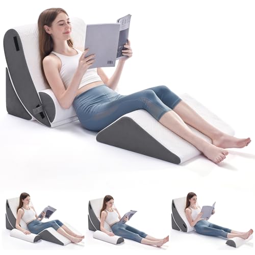 Image of Negwoo Wedge Pillow Set for After Surgery, 4 PCS Bed Wedge Pillow for Sleeping, Memory Foam Orthopedic Back Pillow for Pain Relief and Acid Reflux, Adjustable Post Surgery Pillow Grey