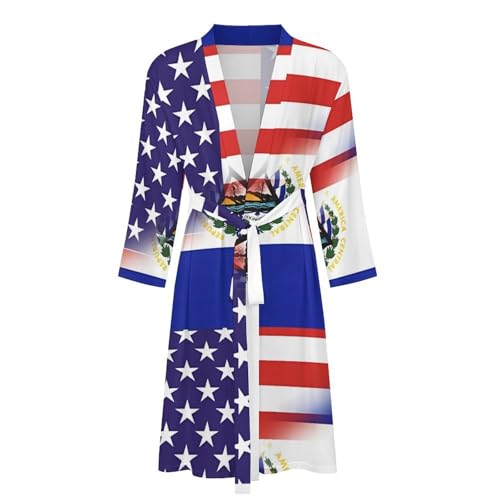 US Sal-vador Combined Flag Funny Men's Robe Soft Lightweight Bathrobe Long-sleeve Spa Robes4
