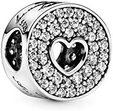 PANDORA Jewelry Pave and Heart Anniversary Cubic Zirconia Charm in Sterling Silver