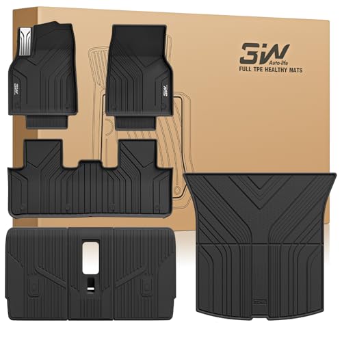 Image of 3W Floor Mats for 2025 2026 Tesla Model Y(Only Fit Standard) Juniper 5 Seat | with Rear Cargo Mat & Backrest Mat TPE Anti-Slip All Weather Tesla Model Y Accessories, Vigormold, Over 10 Years Lifespan