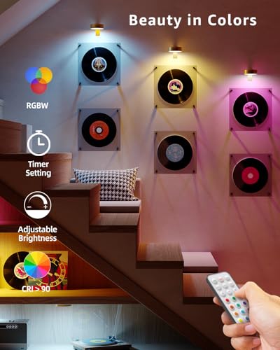 RGB USB Rechargeable Picture Lights, Gold 2600mAh Battery Operated Art Lights for Paintings Wireless Light Over Picture Frame Cordless LED Gallery Wall Light Remote Spotlight for Poster Photo Artwork